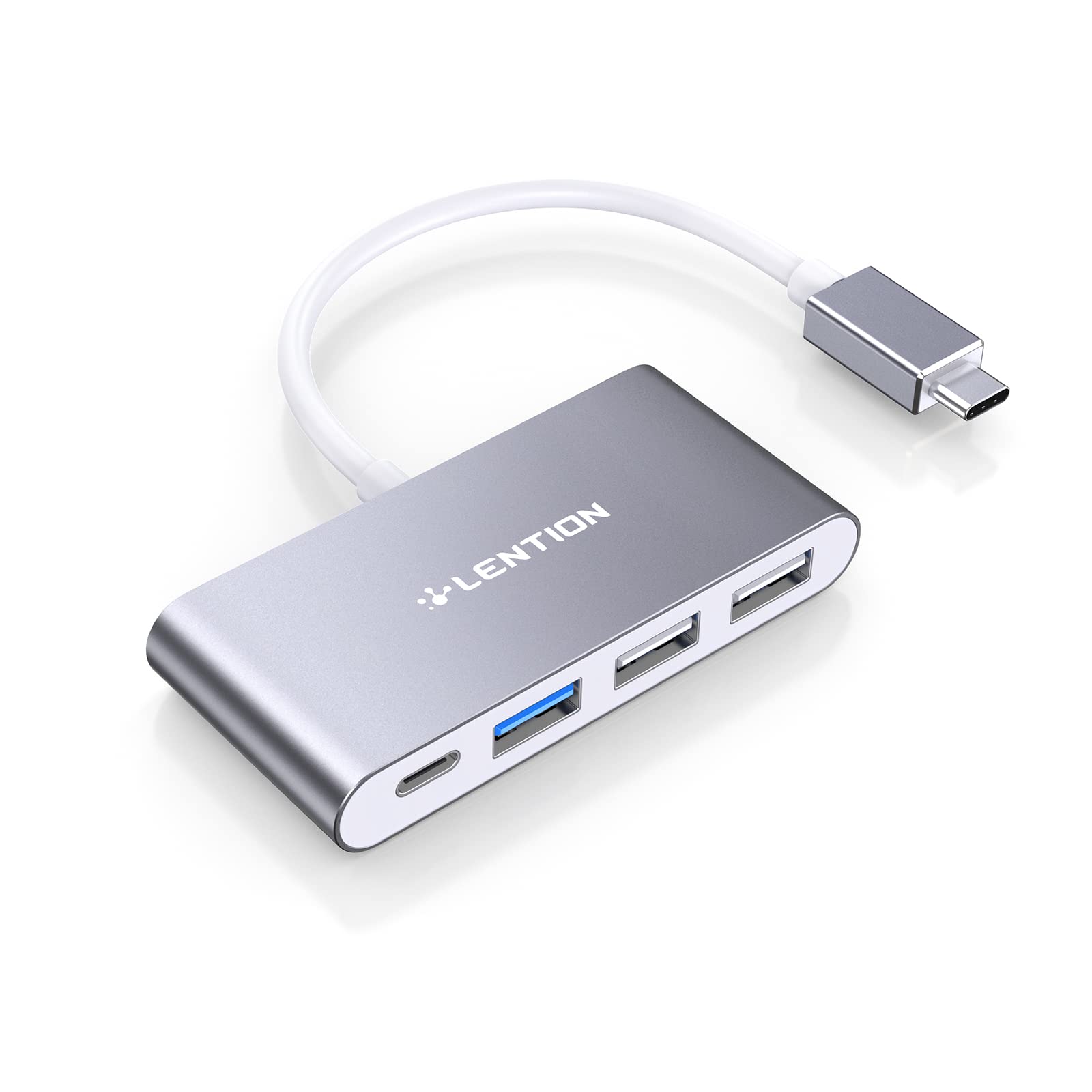 LENTION 4-in-1 USB-C Hub with Type C, USB 3.0, USB 2.0 for 2025-2016 MacBook Pro, iPhone 17-15, New Mac Air/Surface, ChromeBook, More, Multiport Charging & Connecting Adapter (C13, Space Gray)