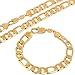 24k Yellow Gold Filled Figaro Chain Men's Necklace+Bracelet Jewelry Set GF Jewelry 12mm Width(24