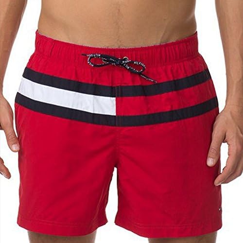 Junbang Men's Beachwear Cool Quick Dry Swim Trunks Fit Flat Front Beach Short Cotton (L, Red)