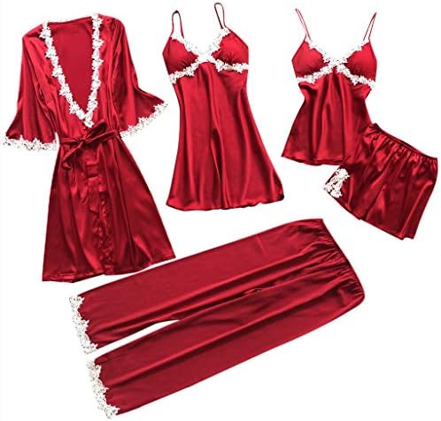 Letdown Women Lingerie Satin Lace Chemise Nightgown Plus Size Pajamas Nightdress Five-Piece Suit