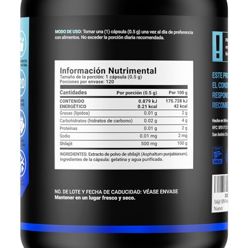 B Life Shilajit Puro | 120 cápsulas | Alta Pureza | Energía, Vitalidad y Balance Hormonal | Extracto 100% Puro | Pure Shilajit | B Life.