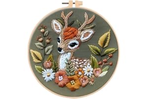 Huacan Embroidery Kit for Beginners Adults Includes Stamped Flower Pattern, Hoop, Color Threads,Tools,Easy to Follow Instruction (Deer)