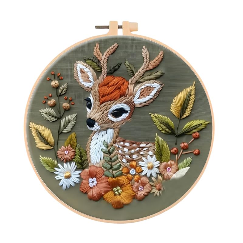 Huacan Embroidery Kits for Beginners, DIY Embroidery Starter Kit with Instruction (Deer)
