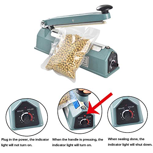 iHotools 8"(200mm) Upgraded Impulse Manual Hand Bag Sealer, Heat Sealing Machine, for Mylar and Cereal Bags Plastics Bags Polythene with Extra Replacement Element Grip Blue