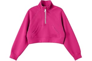 FAIABLE Girls Sweatshirt Half Zipper Cropped Zip Up Hoodies for Teen Girls Pullover Fleece Tops Collar Oversized Sweatshirt