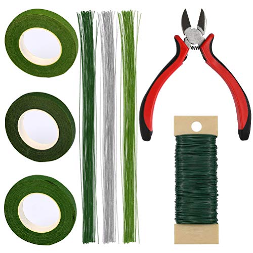 TIMESETL 8 Pack Floral Arrangement Tools Kit Include Wire Cutter, 3 Pack 26 Gauge Floral Stem Wire, 22 Gauge Floral Wire and 3 Roll Floral Tapes for Bouquet Stem Wrap Florist