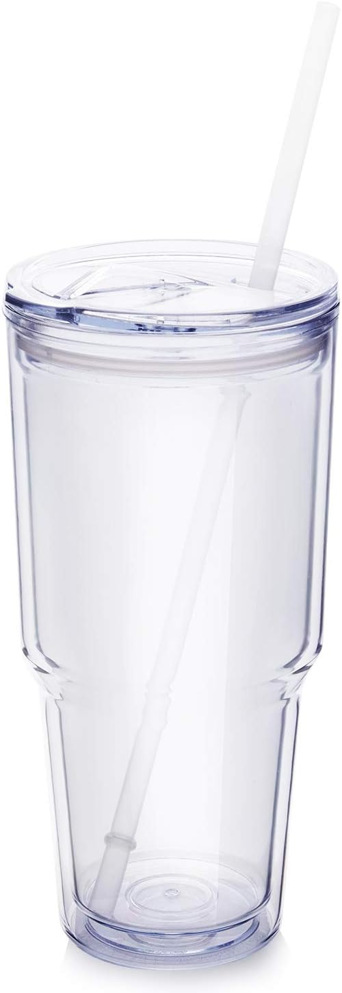 Masvis 20oz Tumbler Vacuum Insulated Stainless Steel Coffee Cup with Lid, Straws - Travel Mug Works Great for Ice Drink, Hot Beverage (Double Wall Acrylic, 24 oz)