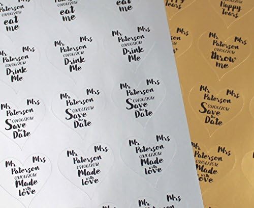 Personalised Wedding Heart Stickers Labels Gold Silver Sweets Favours Thank you (Silver Labels, Mint To Be)