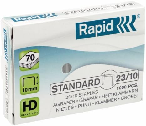 Rapid 23/10mm Standard Staples, For Stapling 40-70 Sheets, Use with Heavy Duty Staplers, Galvanised Wire, Box of 1000, 24869300