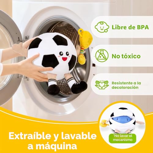hahaland Baby Toys 6-12 Months – Popping Ball Football Toys Children 1 Year with Music & Recording, Tummy Time Interactive Plush Gifts Baby 6 9 12 Months