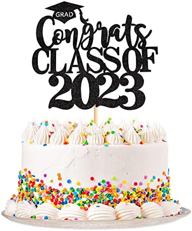 Schwarz-Gold Glitzer Congrats Grad Kuchenaufsatz 2023 – Abschlussfeier-Dekoration In Rot – Für Torten & Cupcakes