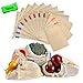 LONOVE Reusable Mesh Produce Bags 12 Packs Washable Organic Cotton Grocery Bags with Tare Weight Tags Muslin bag Eco Friendly Wooden Drawstring Lock for Veggies, Fruits, Bulk Food Shopping & Storage
