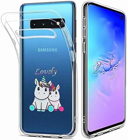 Fanxwu Compatible with Samsung Galaxy S10 Plus Case TPU Soft Gel Transparent Ultra Thin Cover Anti Scratch Shock Absorption Protective Cover - Lovers Unicorns