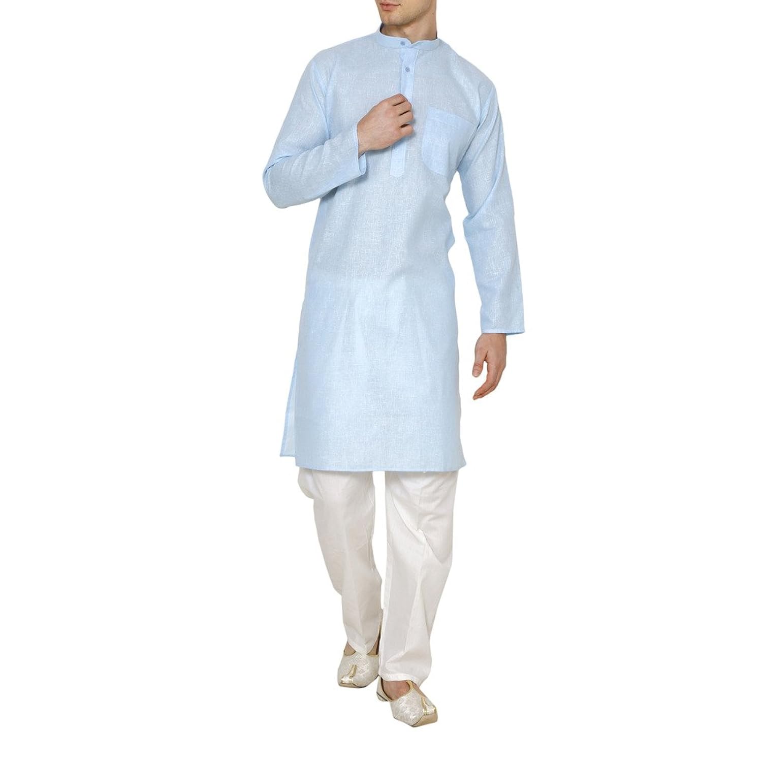 royal kurta men's sky blue linen cotton kurta pyjama set