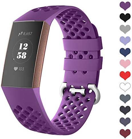 DEKER Sport Bands Compatible for Fitbit Charge 3 Bands and Charge 3 SE Fitness Tracker Women Men, Breathable Holes Silicone Smart Watch Strap Small Large Accessories Wristbands