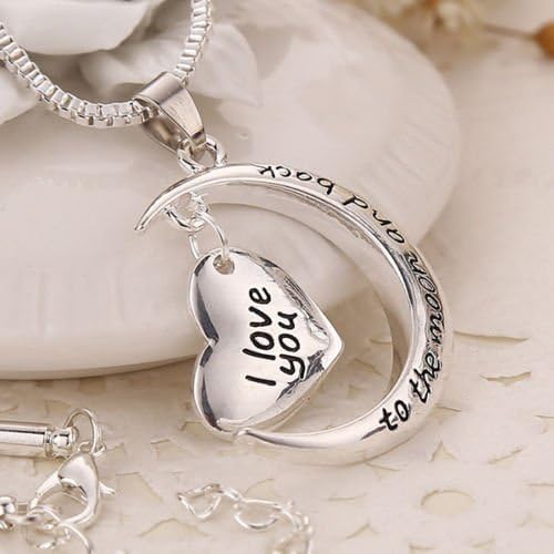 I Love You To The Moon And Back Silver Pendant Moon Fashion Heart Chain Necklace