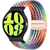 One Click Fabric Bands for Samsung Galaxy Watch 7 6 4 5 FE Band 40mm 44mm/Galaxy Watch 6 4 Classic 43mm 47mm 42mm 46mm/Watch 5 Pro 45mm,No Gap Magnetic Elastic Braided Nylon Sport Strap Men Women