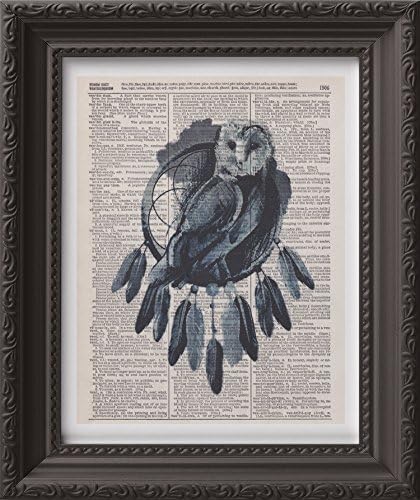 Dictionary Art Print - Dream Catcher Owl Design - Vintage Dictionary Print Art on Upcycled Authentic Dictionary Pages - Handmade 8x10 Inches