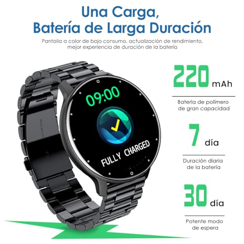 E T EASYTAO | Smartwatch Hombre, Reloj Inteligente, IP68, Monitor De Frecuencia Cardíaca/Oxígeno en Sangre/Presión Arterial, Múltiples Modos Depor (Correa Doble: Metal + Silicona)