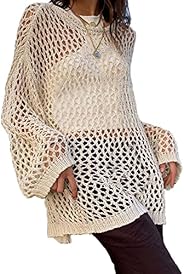 Women's Crochet Knit Crop Top Pullover Sweater Long-Sleeve Hollow Out Square Neck y2k Shirt Summer Casual 