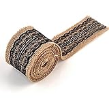 2 Pcs Burlap Ribbon Roll Black Lace Trims Tape For Christmas Gift Packaging Crafts-Length:78"/1 Pcs