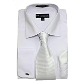 Milano Moda Solid Classic Dress Shirt with Tie, Hankie & French Cuffs SG27