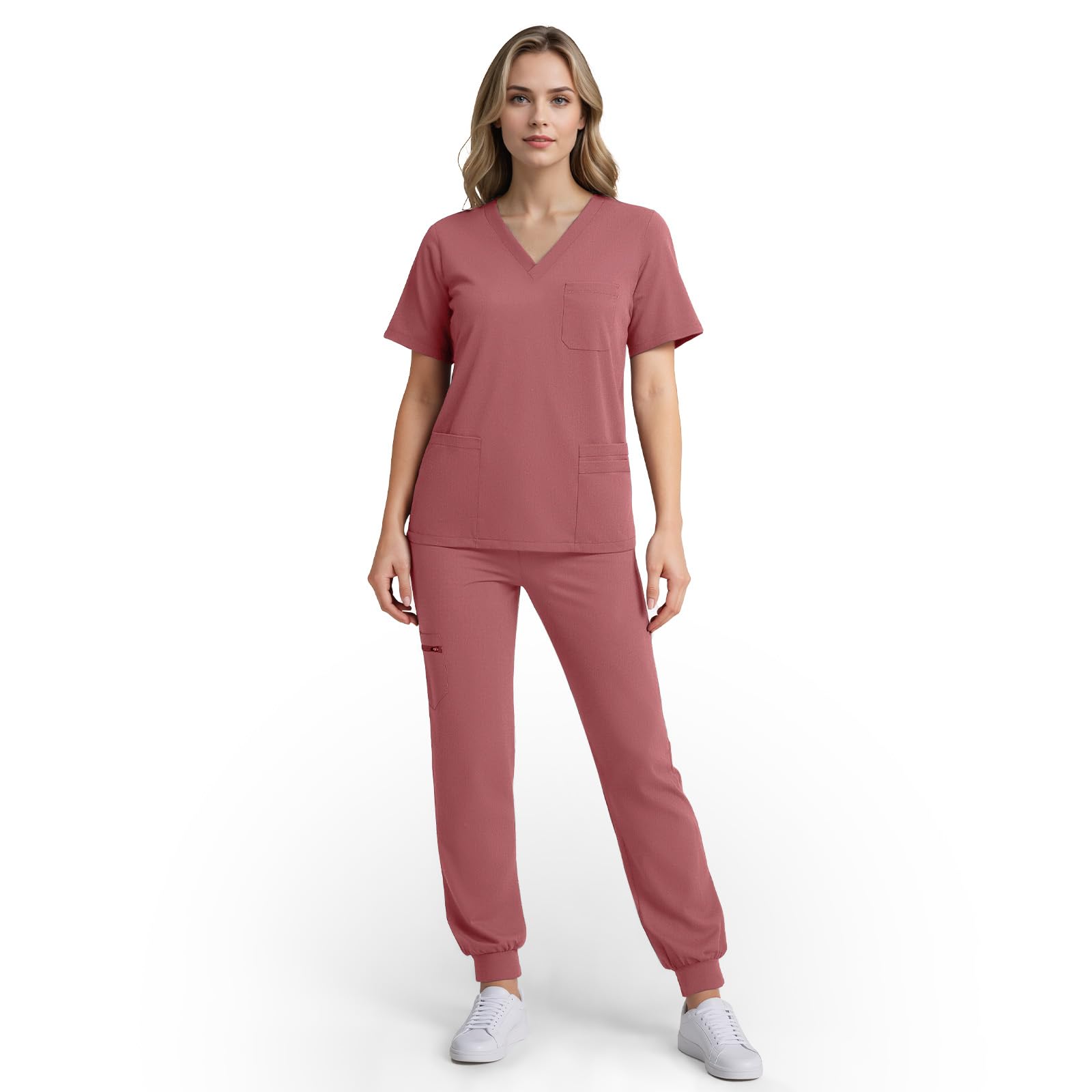 Photo 1 of Eipnare Scrubs for Women Set, Stretchy V-Neck Top & Jogger Pants with Multi-Pocket Yoga Waistband