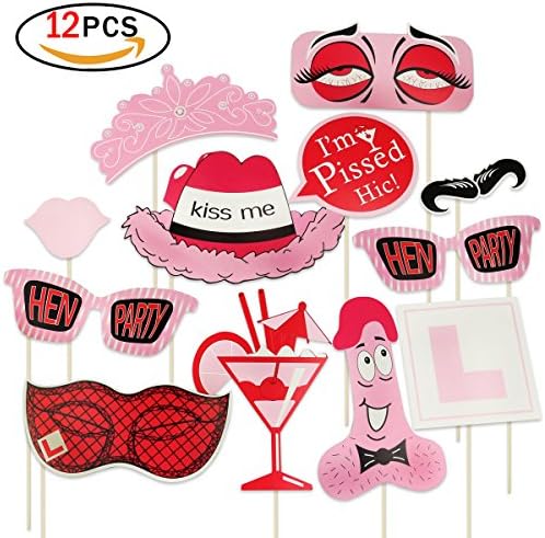 Valentine Hen Party Photo Props Party Favors Decorations for Lovers (12 Packs)