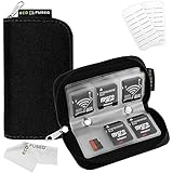 Memory Card Case - Fits up to 22x SD, SDHC, Micro SD, Mini SD and 4X CF - Holder with 22 Slots (8 Pages) - for Storage and Travel - Microfiber Cleaning Cloth and Labels Included
