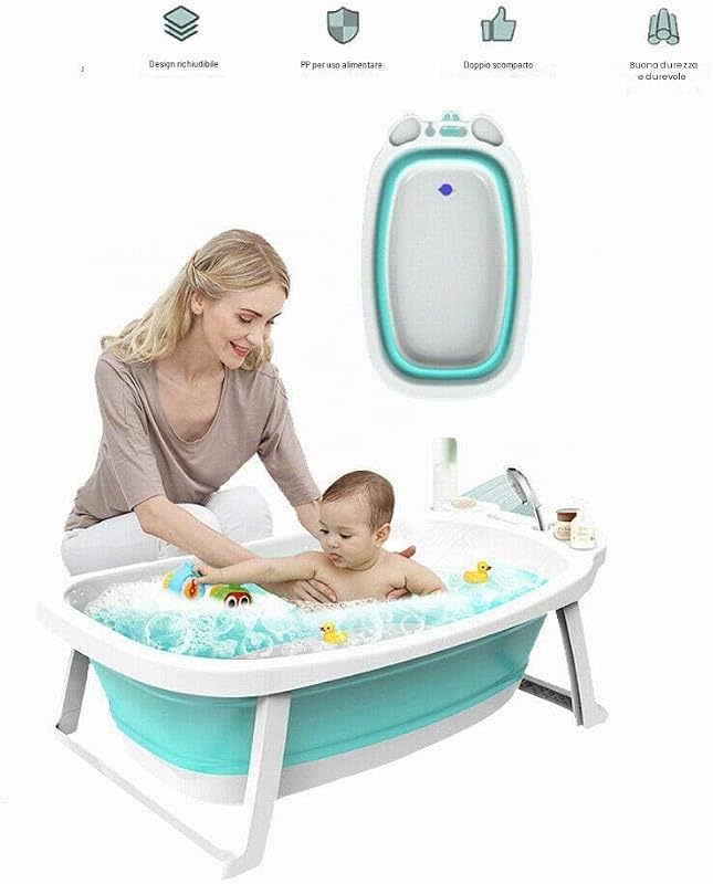 Vaschetta Bagnetto Neonato Pieghevole Senza BPA, Con Supporto, Vasca da Bagno Portatile per Bambini 0-3 Anni, Spaziosa per Bagnetto e Doccia