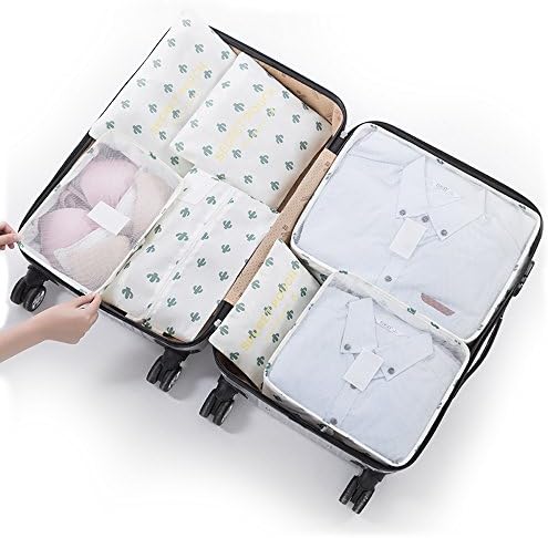 Lina Daily 7-Pack Waterproof Travel Bags Packing Organisers Suitcase Luggage Storage Bags (Cactus)
