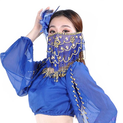 MUNAFIE Belly Dance Face Veil With Beads Navy Blue