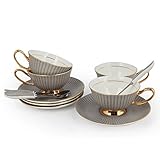 Porcelain Tea Cup and Saucer Coffee Cup Set White color with Saucer and Spoon 7 oz Set of 4 TC-SLTW
