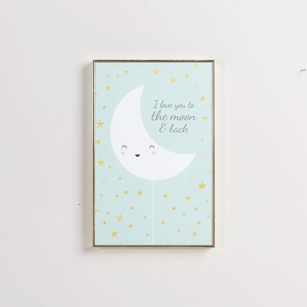 Sweet FanMuLin Cute Baby Nursery Wall Art Decor - Canvas Cartoon Painting Framed Prints - Boy Girl Kids Watercolor Quotes Bedroom Bathroom Decorations - Moon Star Cloud (Moon, 7.4'' X 11.3'')