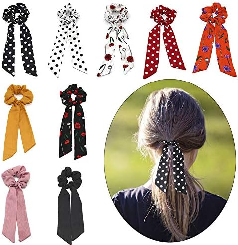 iufvbgxdh 9 Pieces Vintage Hair Scrunchies Elastic Hair Ties Hair Scarf with Polka Dot for Women Girls