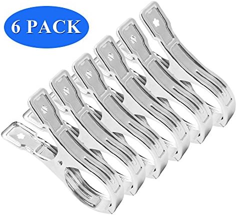 ZILONG Set of 6 Stainless Steel Beach Towel Clips for Beach Chairs Multi-Purpose Clothespin Clothes Pins Peg Anti-drop and Windproof for Home/Travel