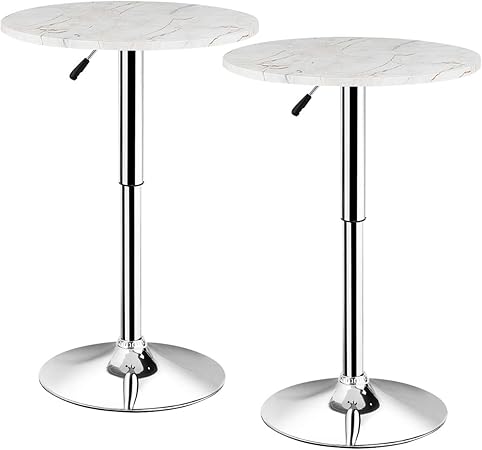 Costway Table De Bar Bistrot Ronde Avec L Impression De Marbre O