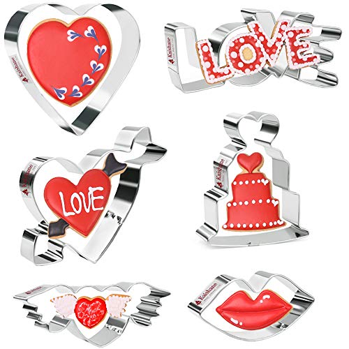 KAISHANE Valentine's Day Cookie Cutter Set 6 Pieces Cake Lip Heart Shapes Cookie Cutters Birthday Wedding Biscuit Fondant Cutters for Baking
