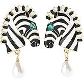 Cute Zebra Drop Dangle Earrings for Women Cubic Zirconia Animal Horse Waterdrop Pearl Stud Earring Enamel Fashion Jewelry
