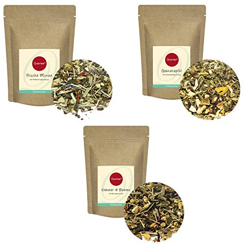 Kräutertee Probierset 3 x 50 g Kräutertee Geschenkset - Sorten: Frische Minze, Kräuter Brise, Kräuter & Beeren - loser Tee von Quertee (150 g)