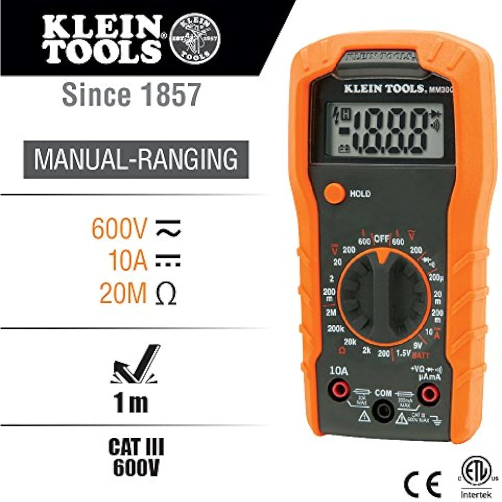 Digital Multimeter, ManualRanging, 600V Klein Tools MM300 692625068611
