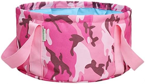 Kittymouse Portable Outdoor Folding Water Bag Wash Basin Bucket for Camping Hiking Travel (Pink  Camouflage)