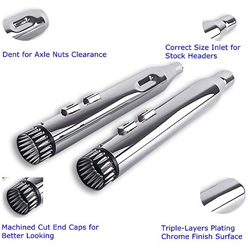 SHARKROAD "No Baffle Inside" Super Loud Version 4" Chrome Slip On Mufflers Exhaust Pipe 2017-2020 for Harley Touring Road King Steet Glide Baggers,Triple Steps Muffler for Better Performance - Thumbnail 2