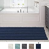 Slip-Resistant Washable Striped Large Chenille Shaggy Bath Mat Extra Soft and Absorbent Indoor Bath Mat Runners for Bathrooms with Non-Slip Backing Runner Rug, 59 inch by 20 inch - Navy