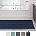 Slip-Resistant Washable Striped Large Chenille Shaggy Bath Mat Extra Soft and Absorbent Indoor Bath Mat Runners for Bathrooms with Non-Slip Backing Runner Rug, 59 inch by 20 inch - Navy