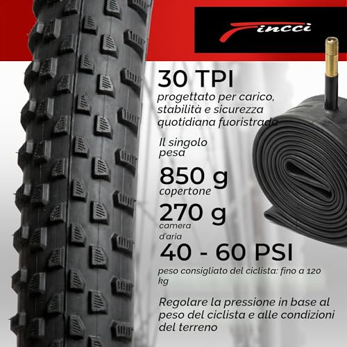 Fincci Bici Copertoni MTB 29 x 2.1 - Set di Nero Pneumatici Pieghevoli 29" con Protezione Antiforatura 1 mm e 2 Camere d'aria 52-622 - Imballaggio Gomme 29" per Gravel & Mountain & E bike