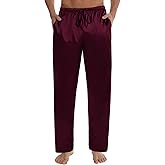 SWOMOG Men's Satin Silk Pajama Pant Long Pj Bottoms Soft Lounge Sleep Pants with Pockets