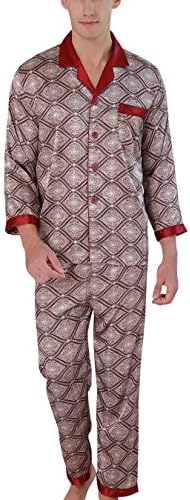 Men's Pajamas Set Silk Long Sleeves Plus-size Leisure Wear with Top&Pants