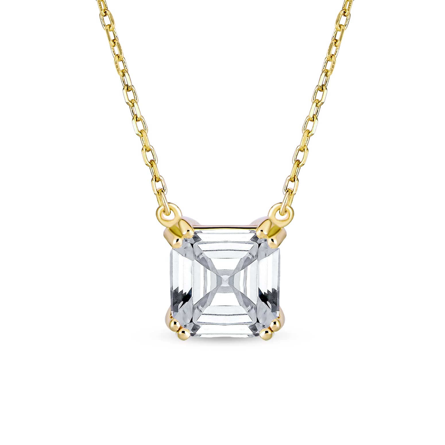 Bling Jewelry Classic Solitaire Square Cubic Zirconia AAA CZ Royal Asscher Cut Necklace Pendant For Women Yellow Gold Plated .925 Sterling Silver — image 1