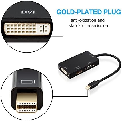 Mini displayport to 4k hdmi vga dvi Mini DP 1.2v (Thunderbolt) to HDMI/DVI/VGA Male to Female 3-IN-1 Adapter with Gold Plated Plug Support 4K (mini displayport 1.2V, HDMI/DVI/VGA)